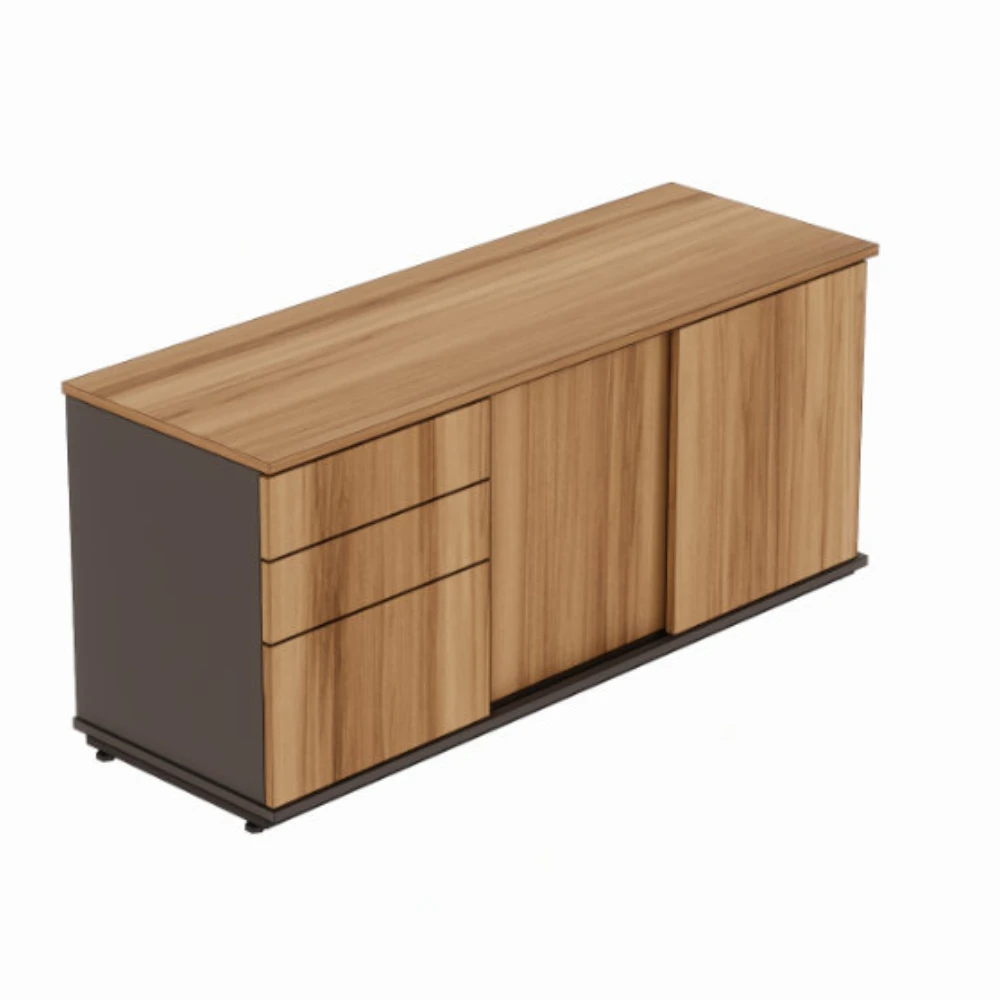 Armário credenza com 2 gavetas e 1 gavetão com porta de correr dupla Level